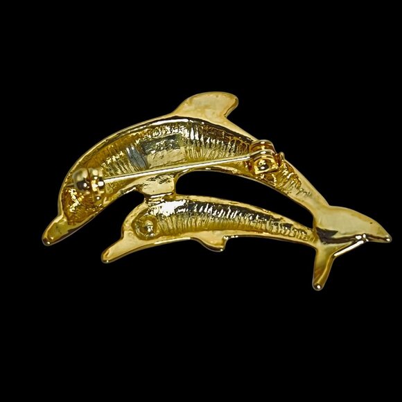Gold Tone And Clear Rhinestone Dolphin Brooch (5732) - Picture 3 of 5